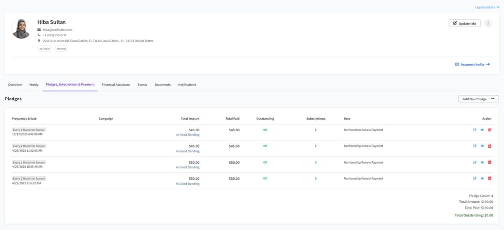 Pledges, Subscriptions & Payments