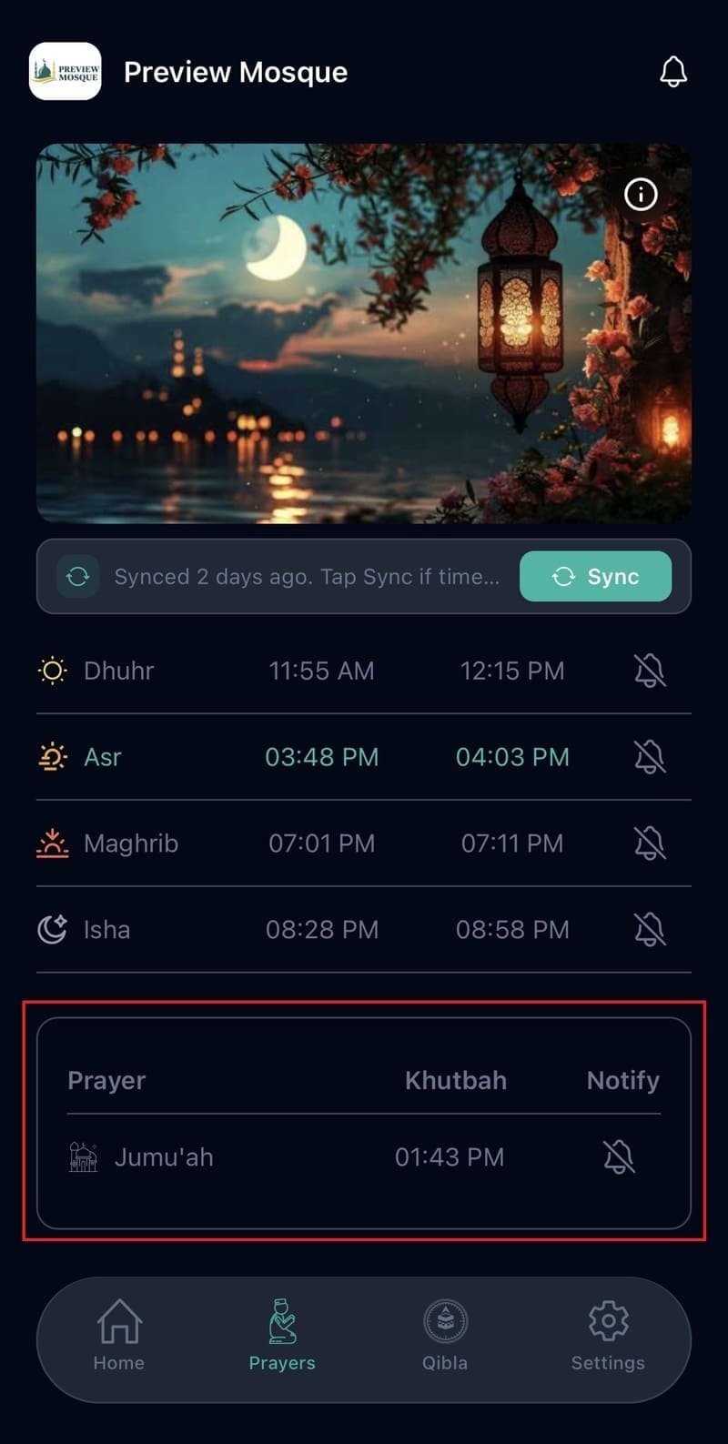 iqama and kuthba time seperator