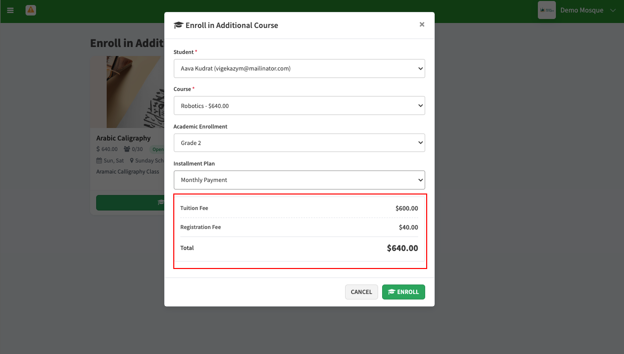 additional course fee breaks